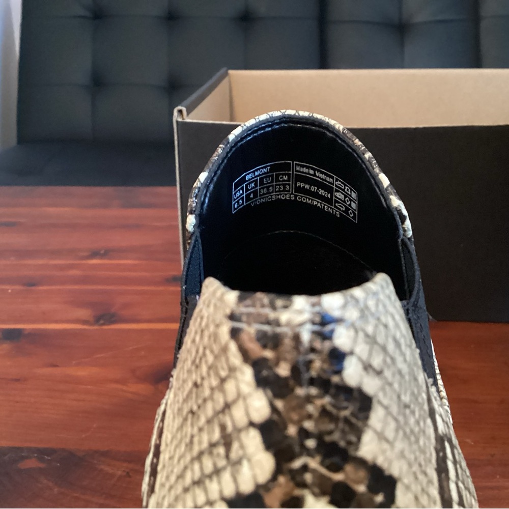 Vionic Snake-Print Ankle Booties in Cream and Black - Picture 3 of 7